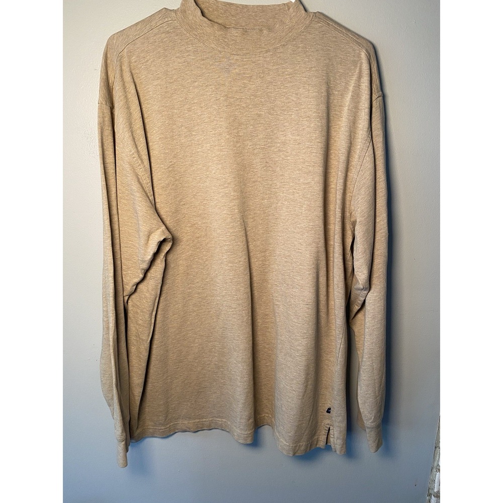 Callaway Golf Sport Mens Mock Neck Long Sleeve Shirt Tan Cotton Size L